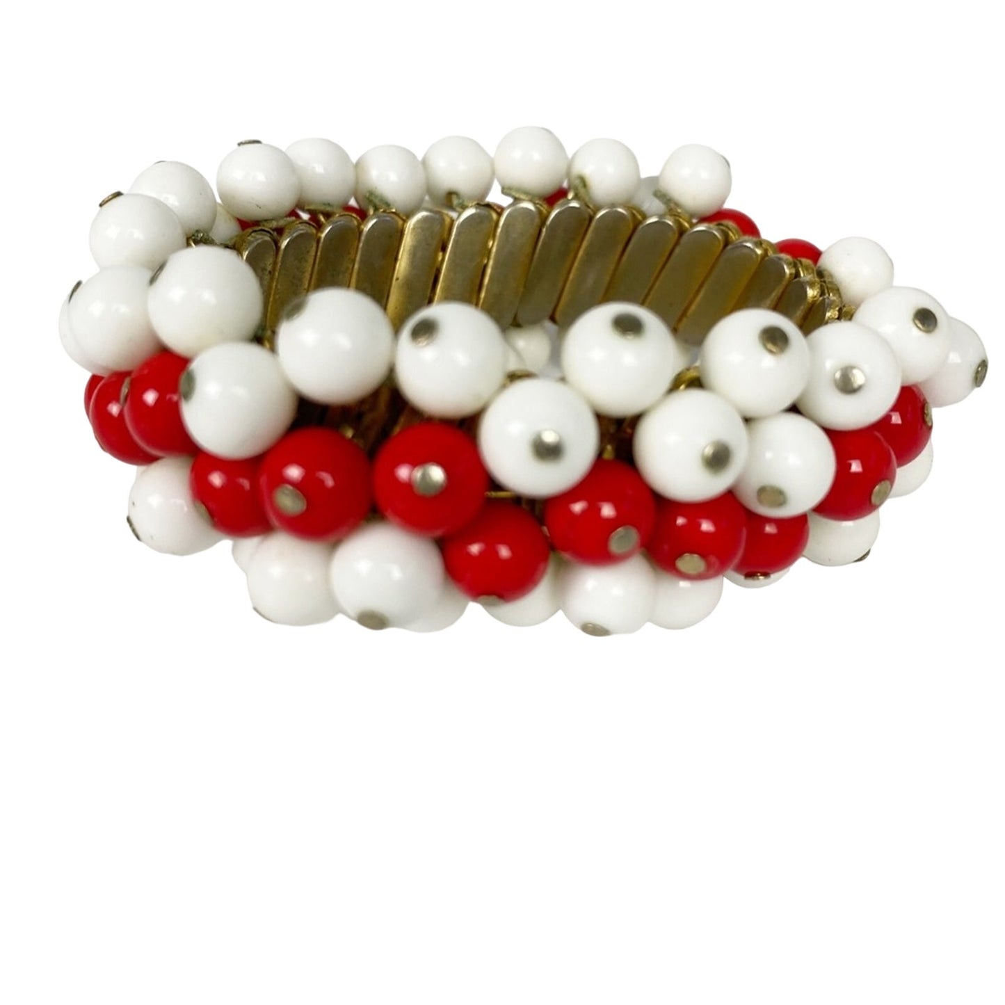 beaded red & white stretch BRACELET vintage costume jewelry Made in Japan