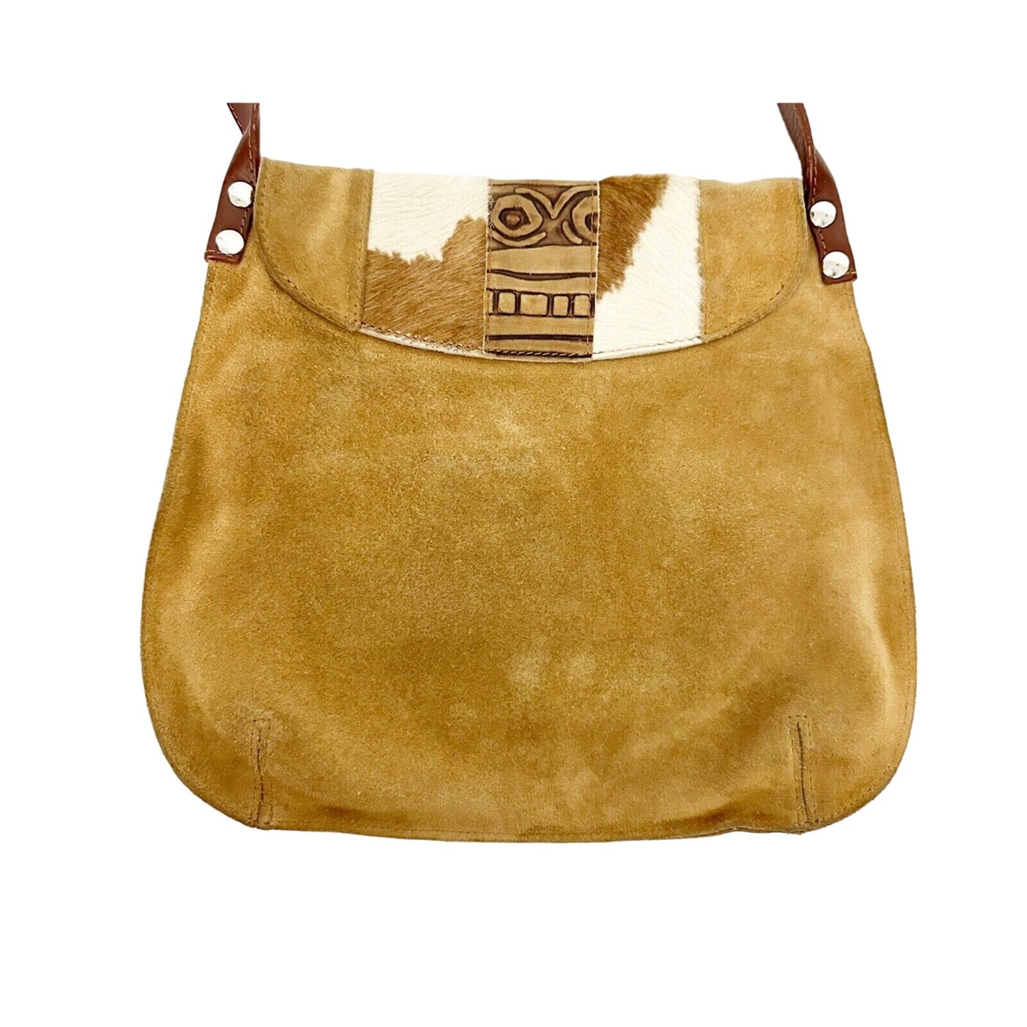 Claudia Firenze genuine leather suede brown & tan HANDBAG purse cowhide Italy