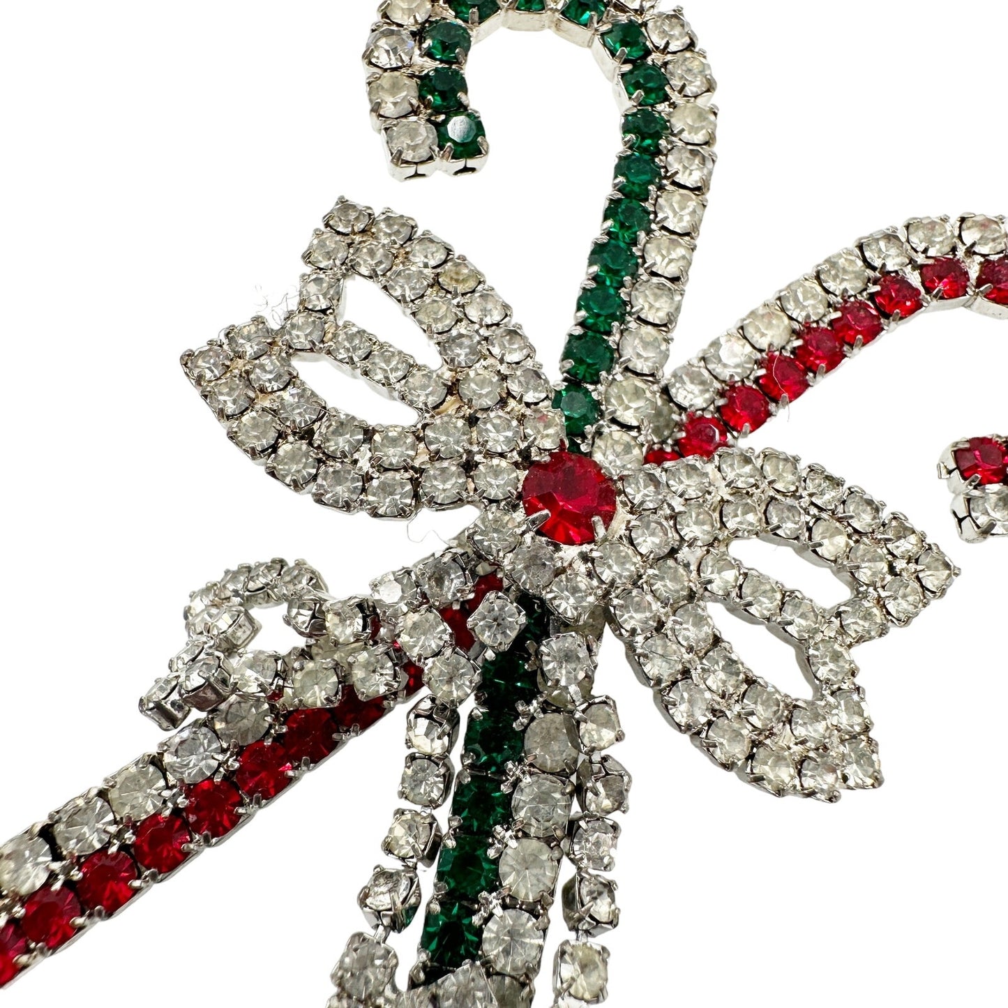 vintage green & red rhinestone Candy Canes BROOCH Christmas holidays jewelry pin