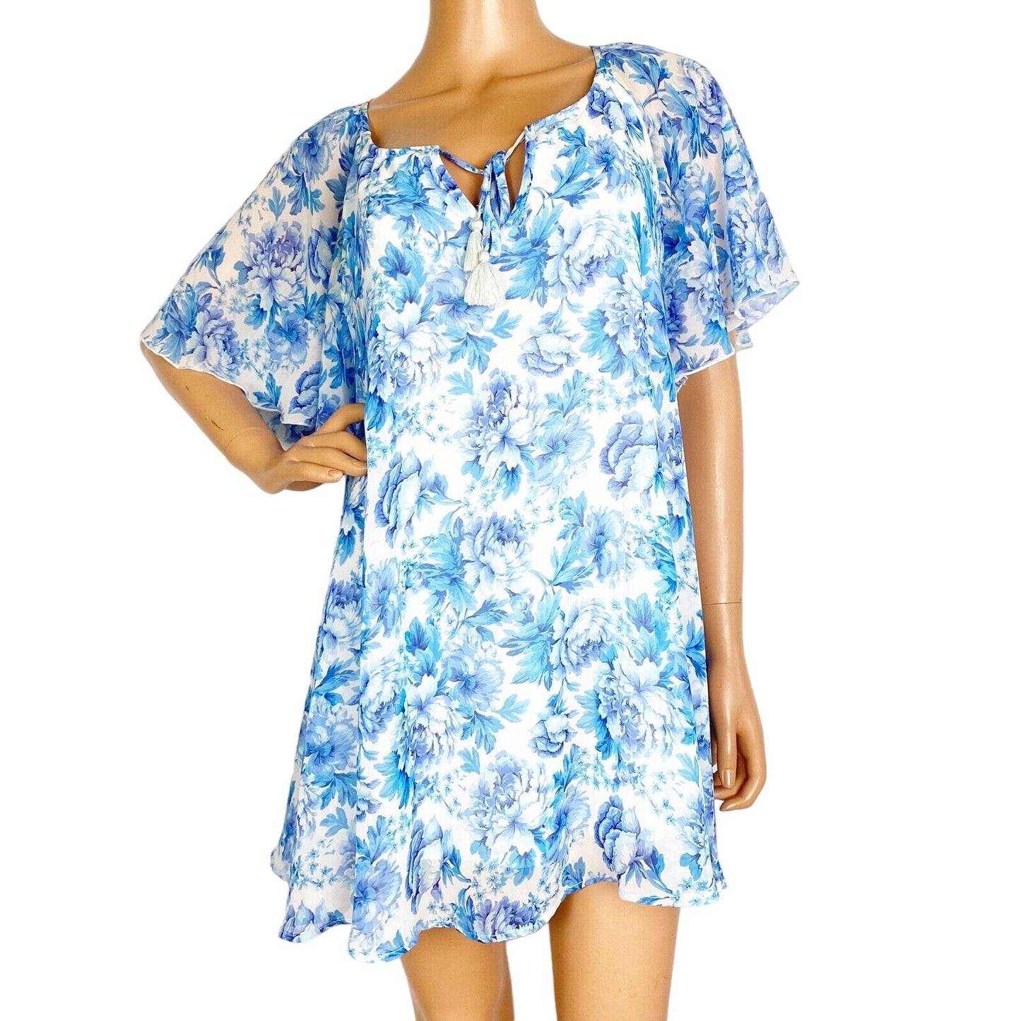 Show Me Your Mumu blue & white floral TOP tunic blouse women's S small