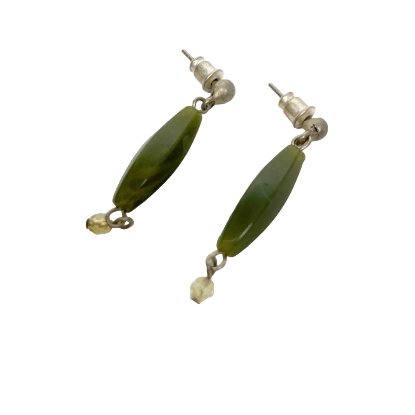 olive green & clear beaded dangle EARRINGS fashion jewelry