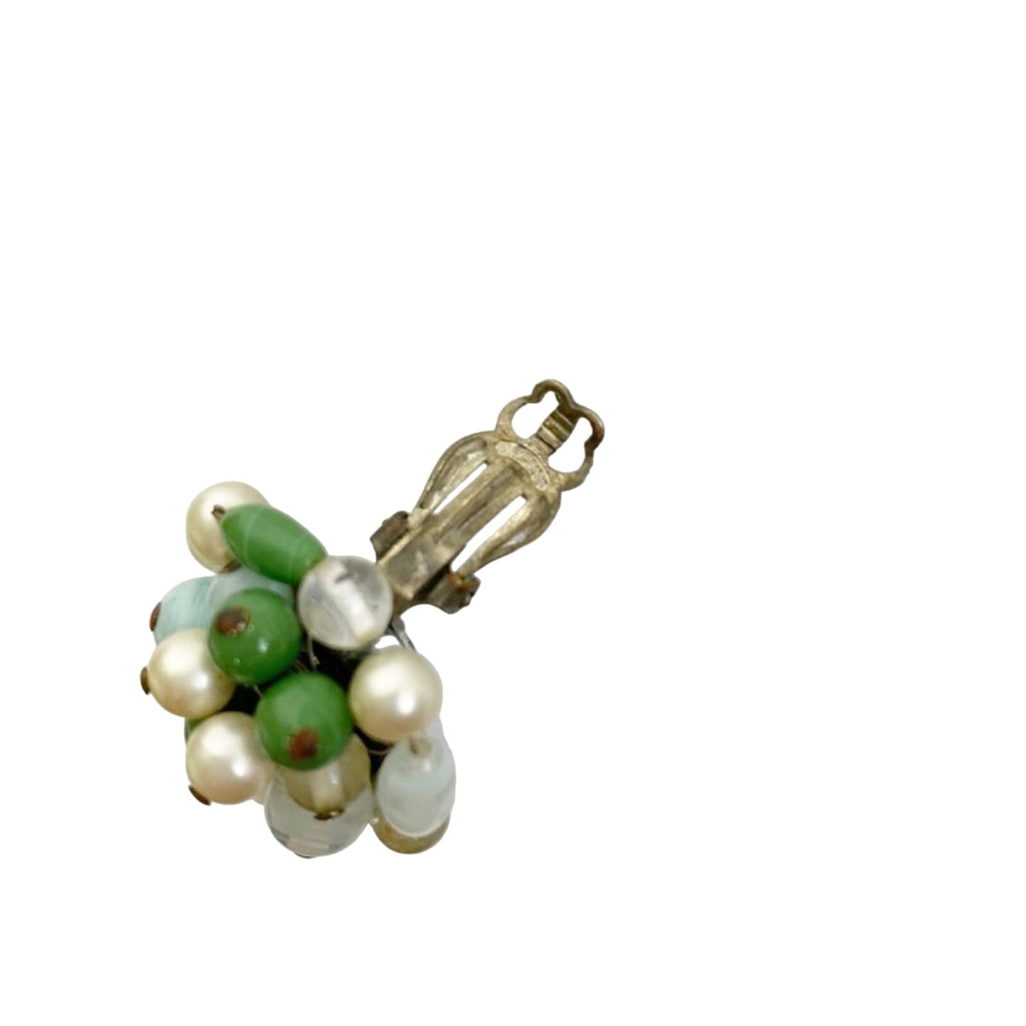 vintage blue green white bead clip-on EARRINGS costume jewelry Made in Japan