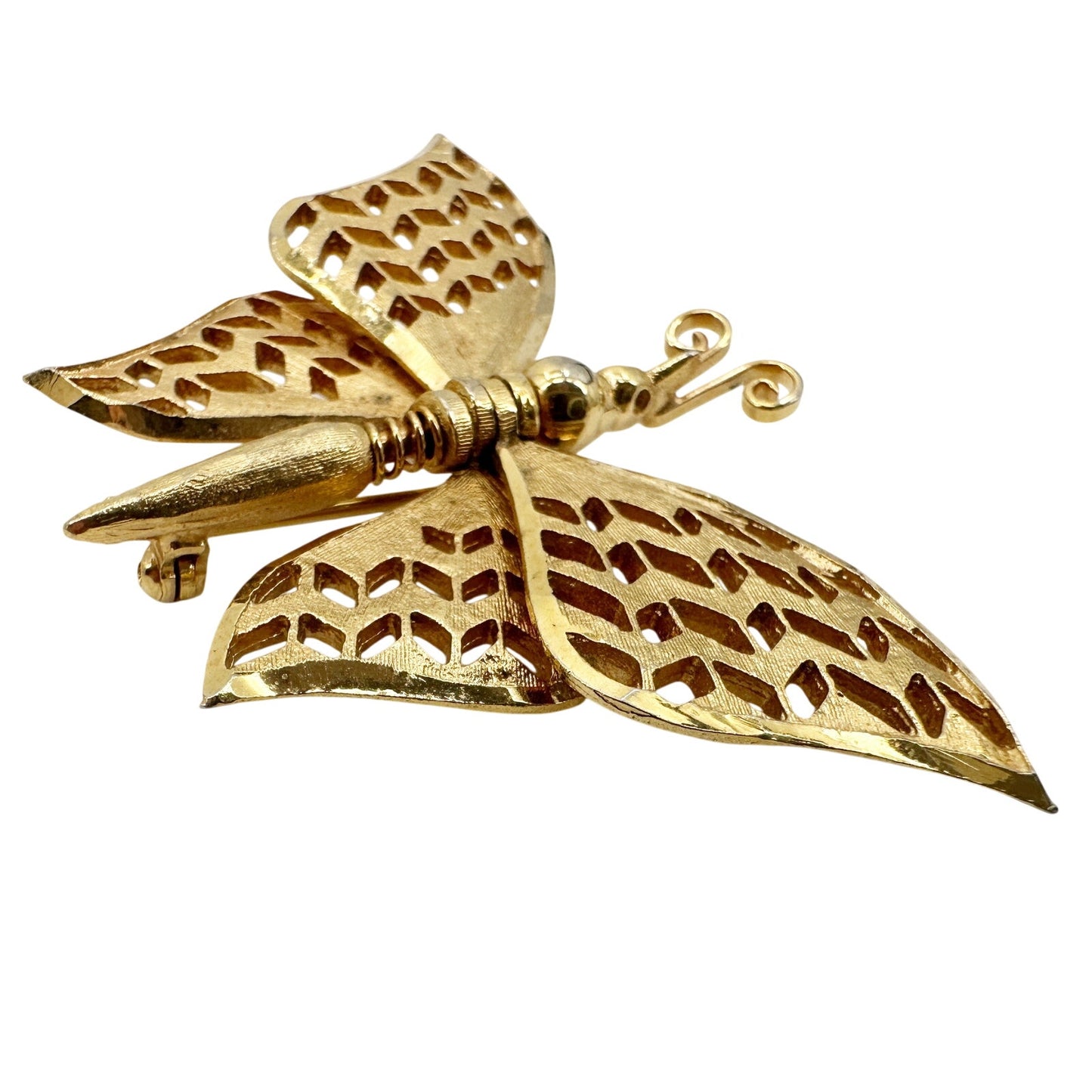 vintage gold tone metal butterfly BROOCH moveable wings jewelry pin