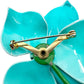 vintage enamel large turquoise metal flower BROOCH floral jewelry pin