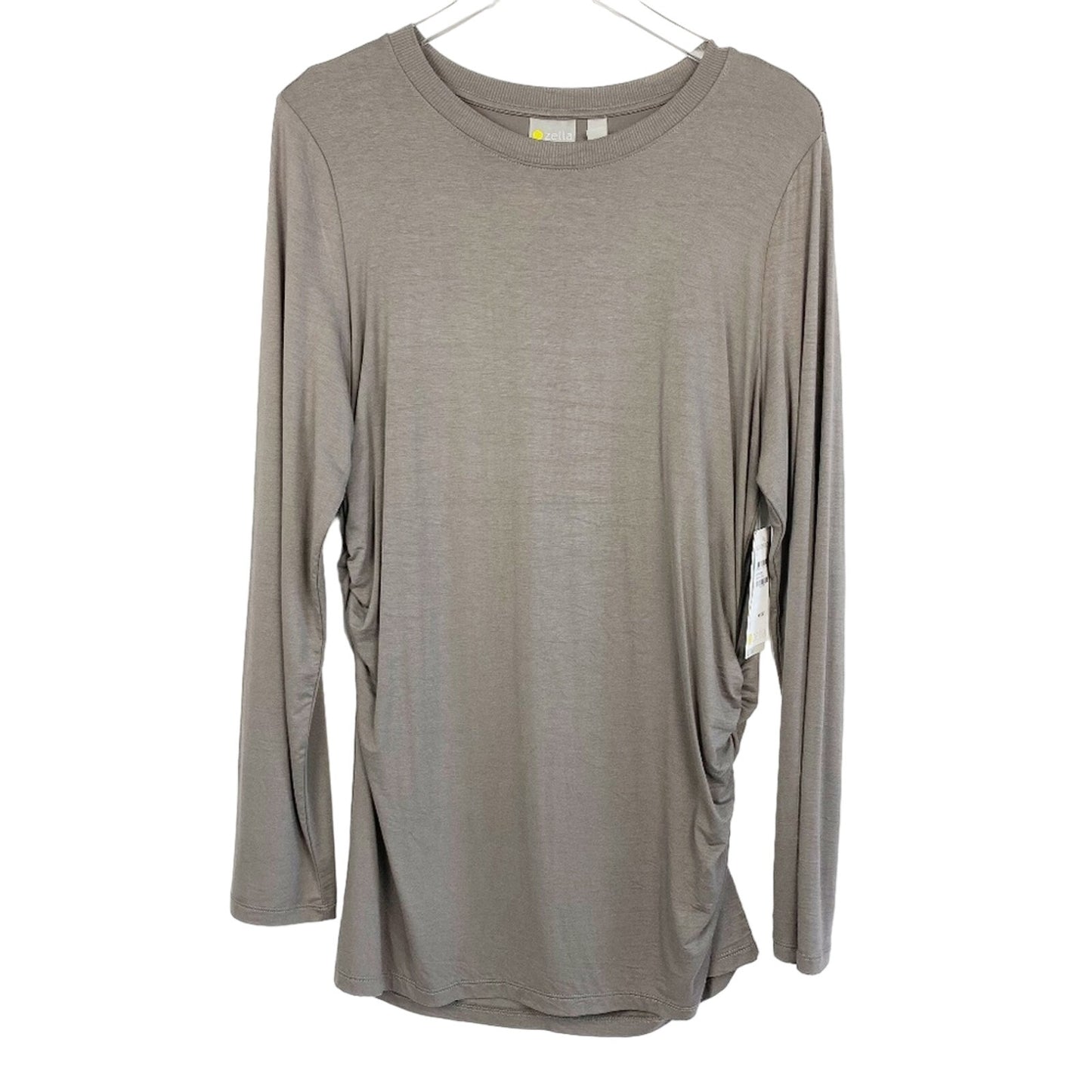 Zella gray All Day Long Sleeve Ruched Tunic Top blouse women's L large new $49