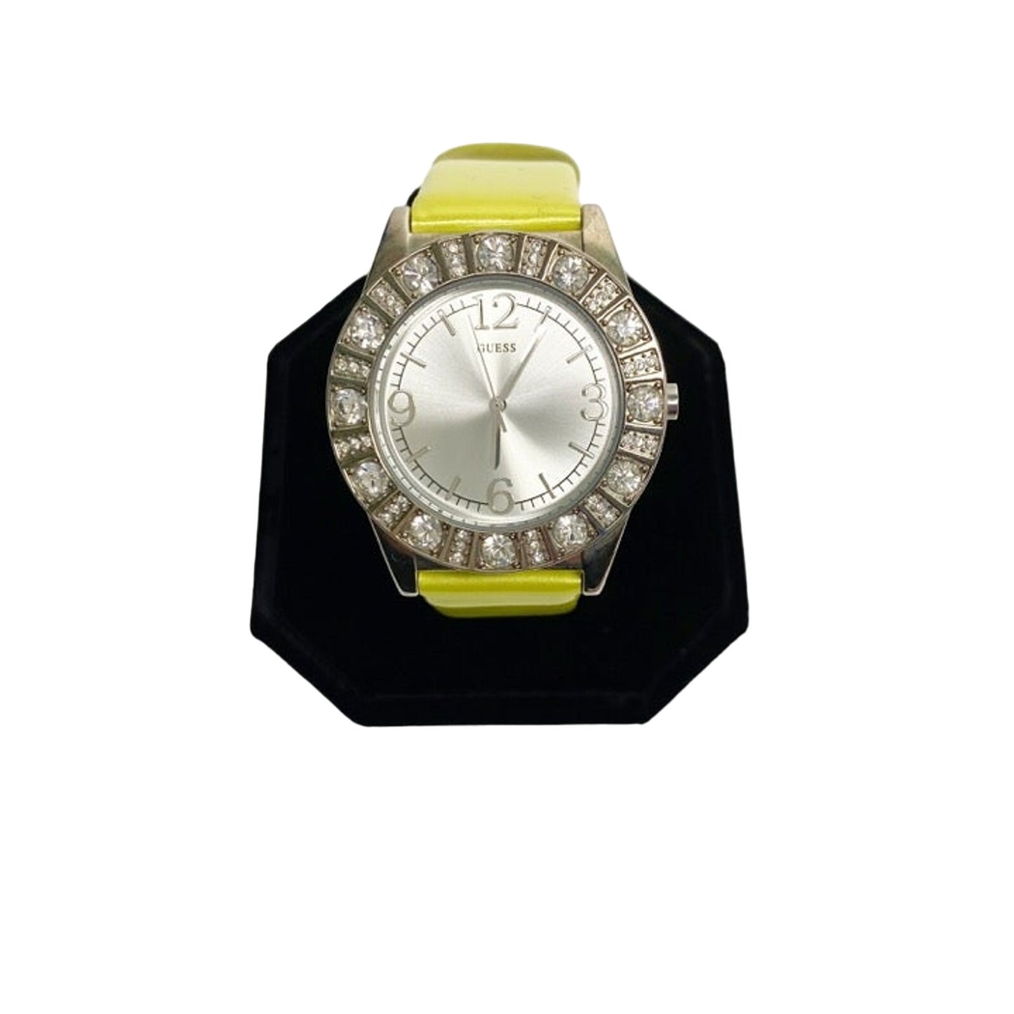 ladies GUESS greenish yellow patent leather analog WATCH rhinestones G76047L