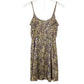 H&M tan & navy print short DRESS size 4 small summer casual adjustable straps