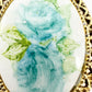 vintage blue roses BROOCH signed floral jewelry pin & pendant white green gold