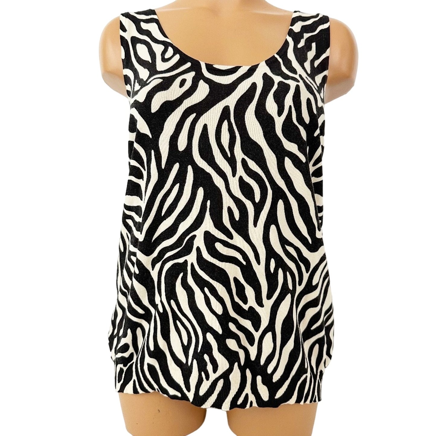 Josephine Chaus black & natural zebra print sleeveless TOP sweater tank M medium