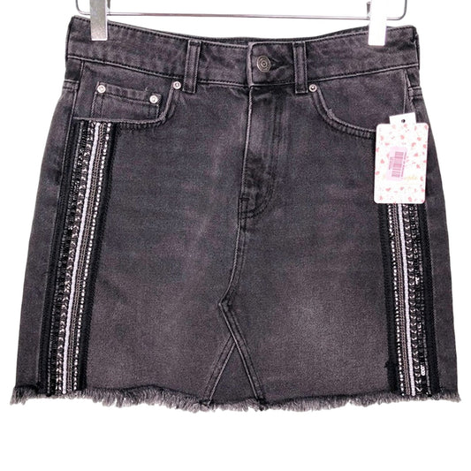 Free People black denim mini SKIRT embellished rhinestones size 2 small NEW $88