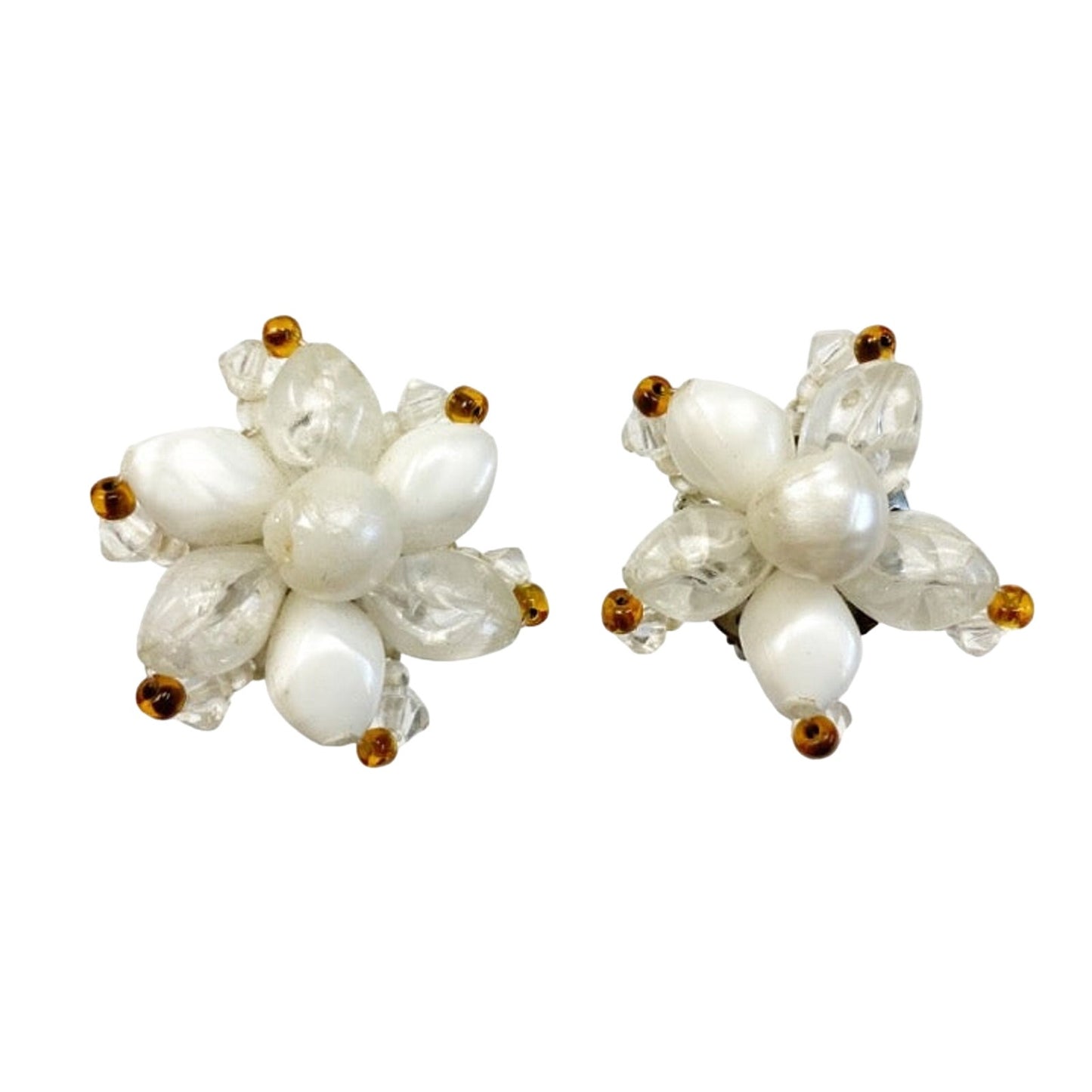 vintage Bead Cluster clip-on EARRINGS costume jewelry West Germany white beads