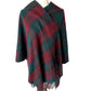 Tie Rack green red blue plaid fringe RUANA open front poncho OS made in Italy