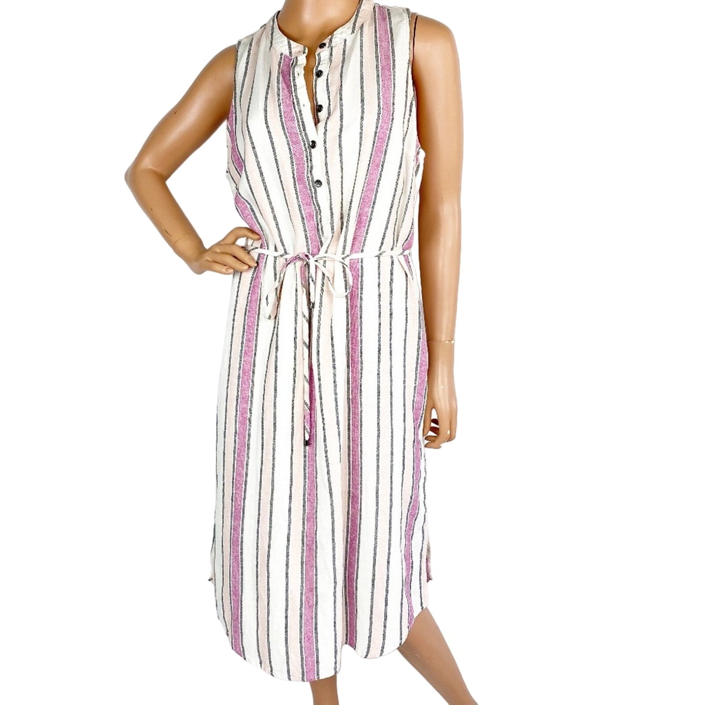 Splendid pink gray peach Picnic Stripe Midi linen Dress size MEDIUM new $168