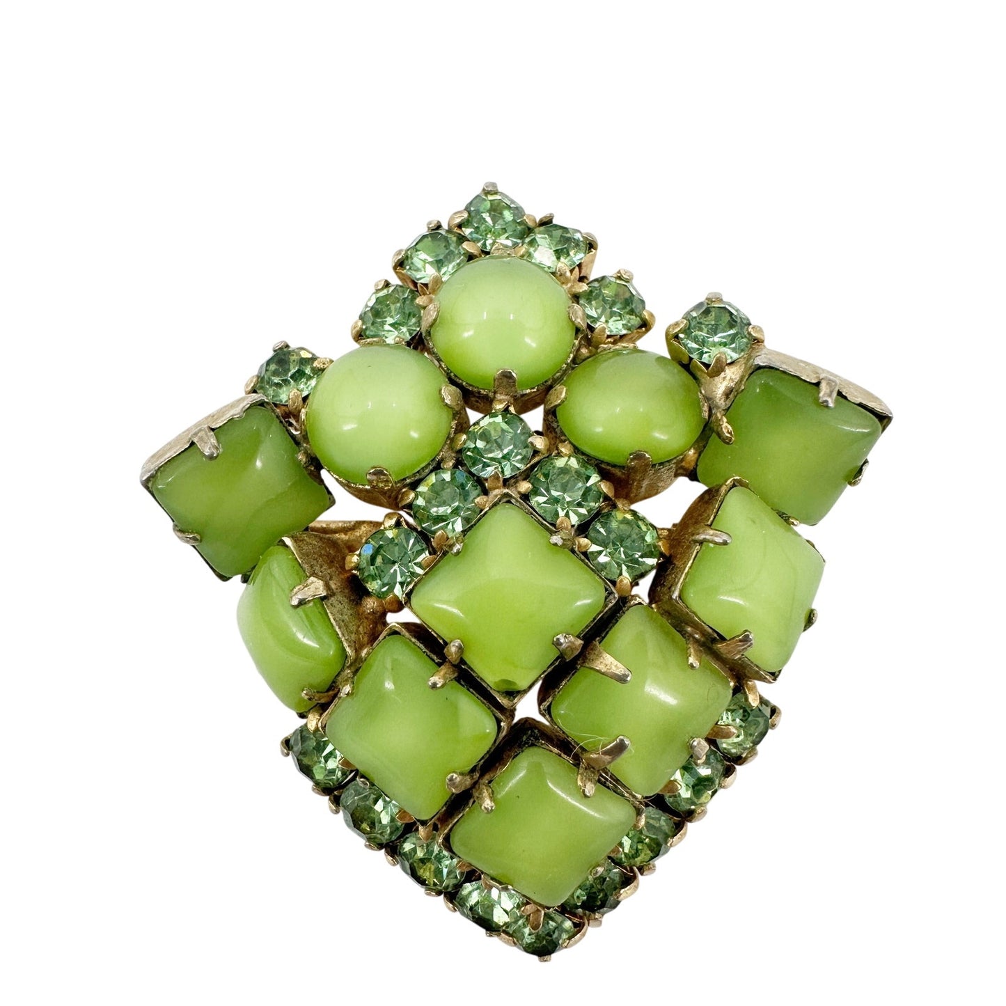 vintage green stones & rhinestones BROOCH jewelry pin