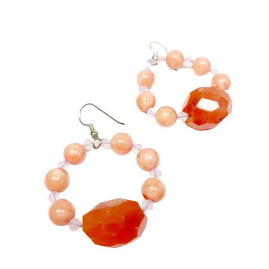 handmade lavender & peach loop beaded EARRINGS jewelry NEW vintage beads