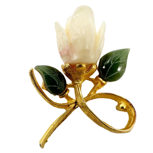 vintage ivory resin flower BROOCH gold floral jewelry pin *missing pin*