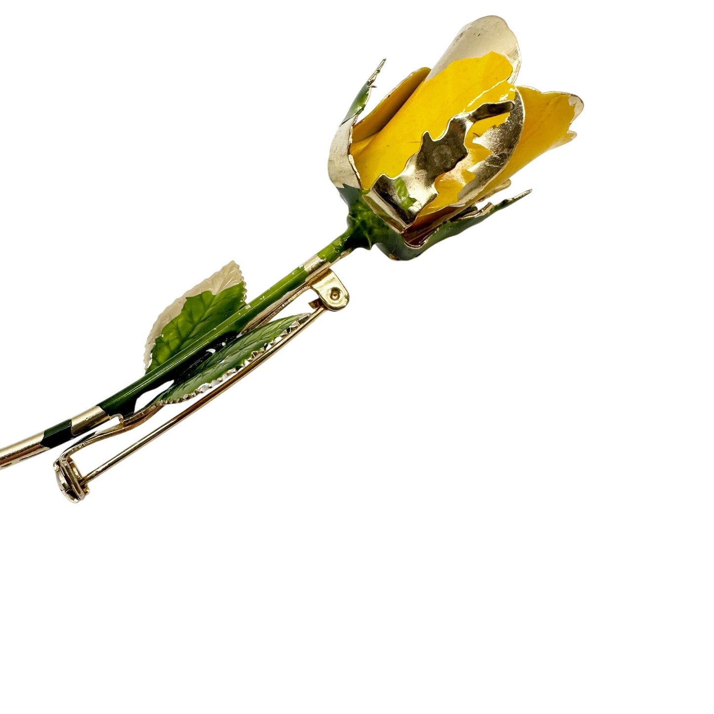 vintage long stem yellow flower BROOCH floral jewelry pin