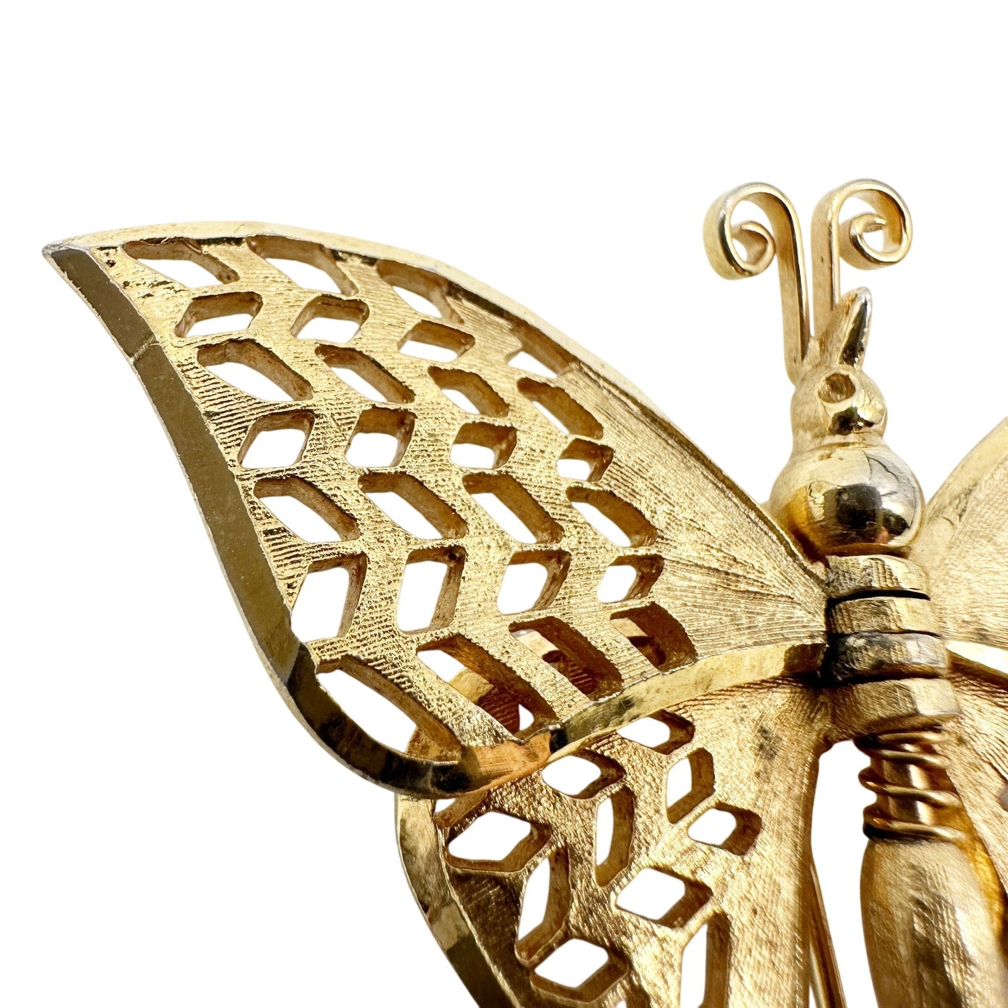 vintage gold tone metal butterfly BROOCH moveable wings jewelry pin