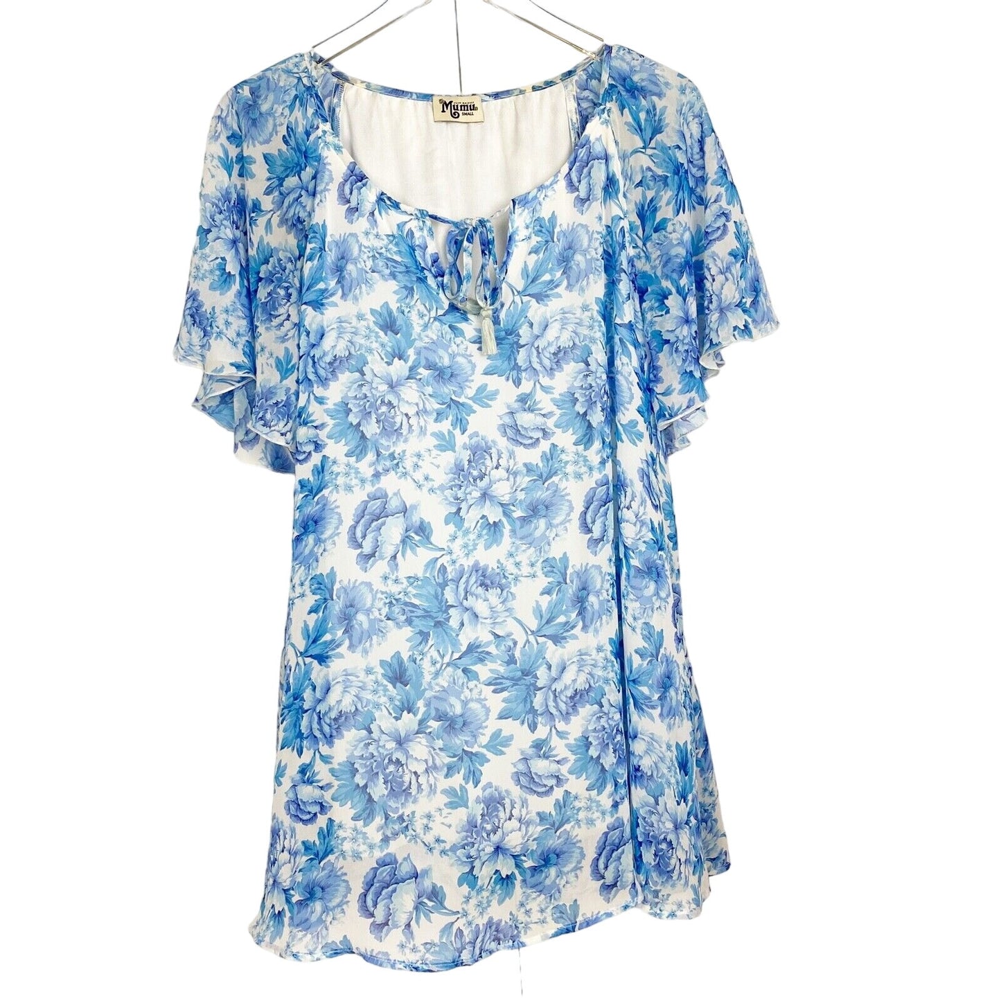 Show Me Your Mumu blue & white floral TOP tunic blouse women's S small