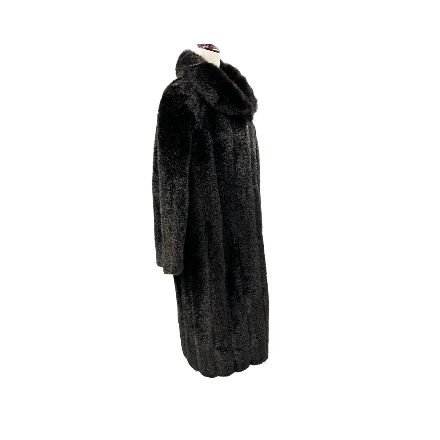 dark brown faux fur COAT full length L XL fully lined winter outerwear USA