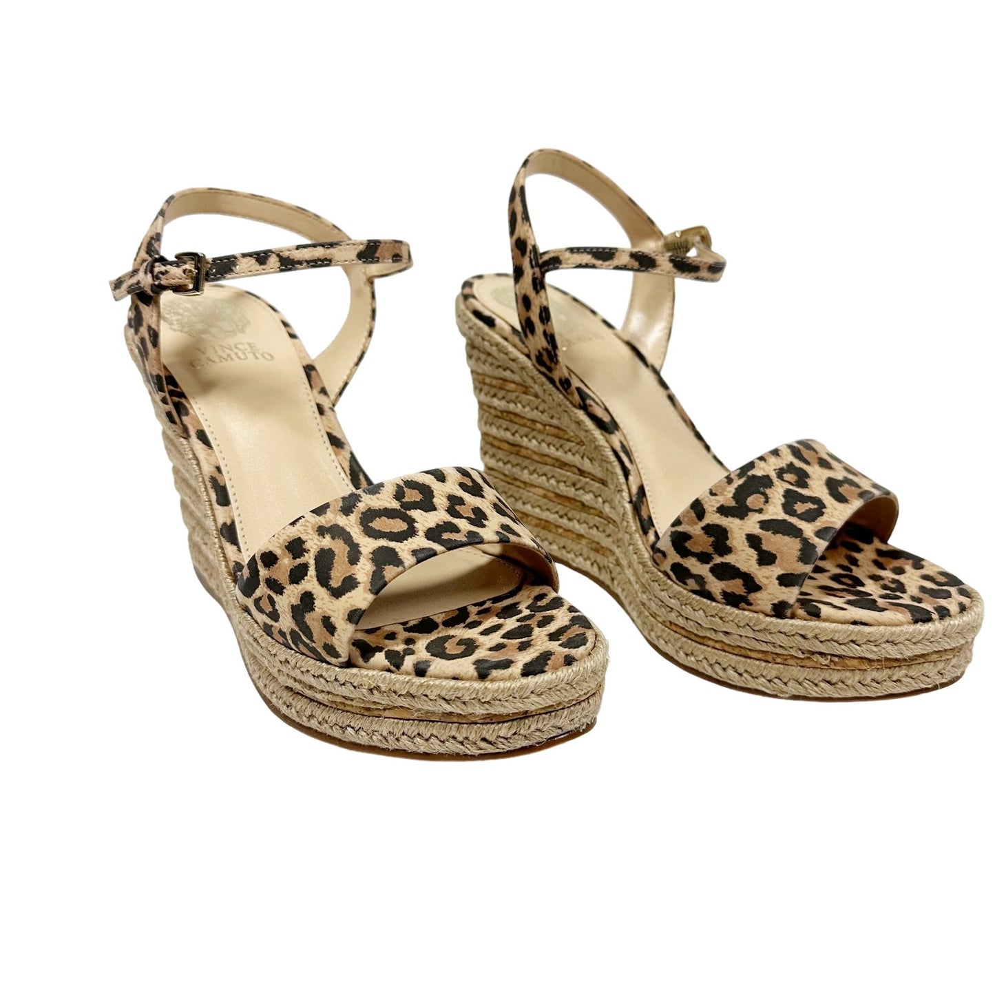 Vince Camuto Marybell Natural Leopard print Platform Wedge Sandal shoes 6.5 new