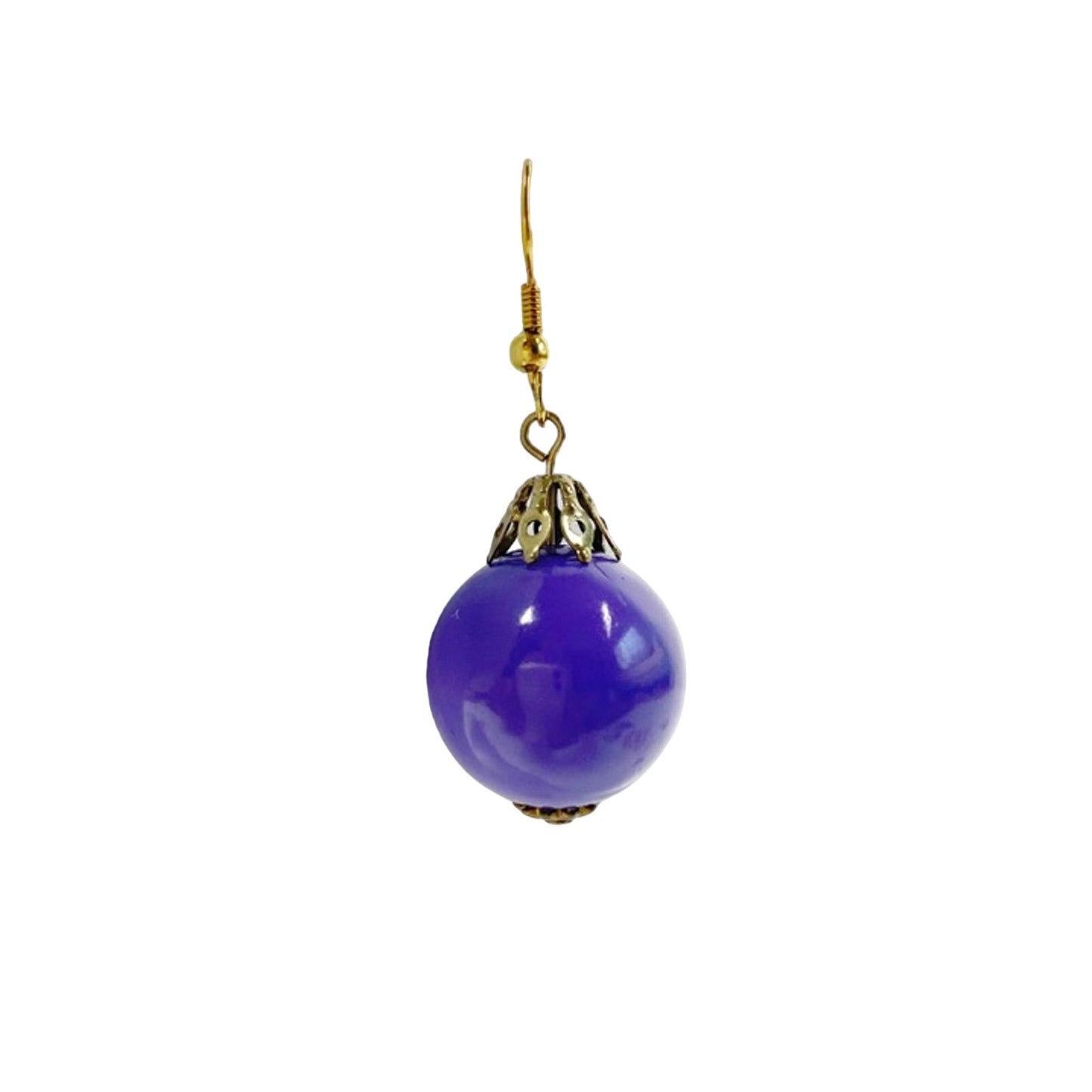 handmade dangling purple round ball sphere EARRINGS costume jewelry vintage bead