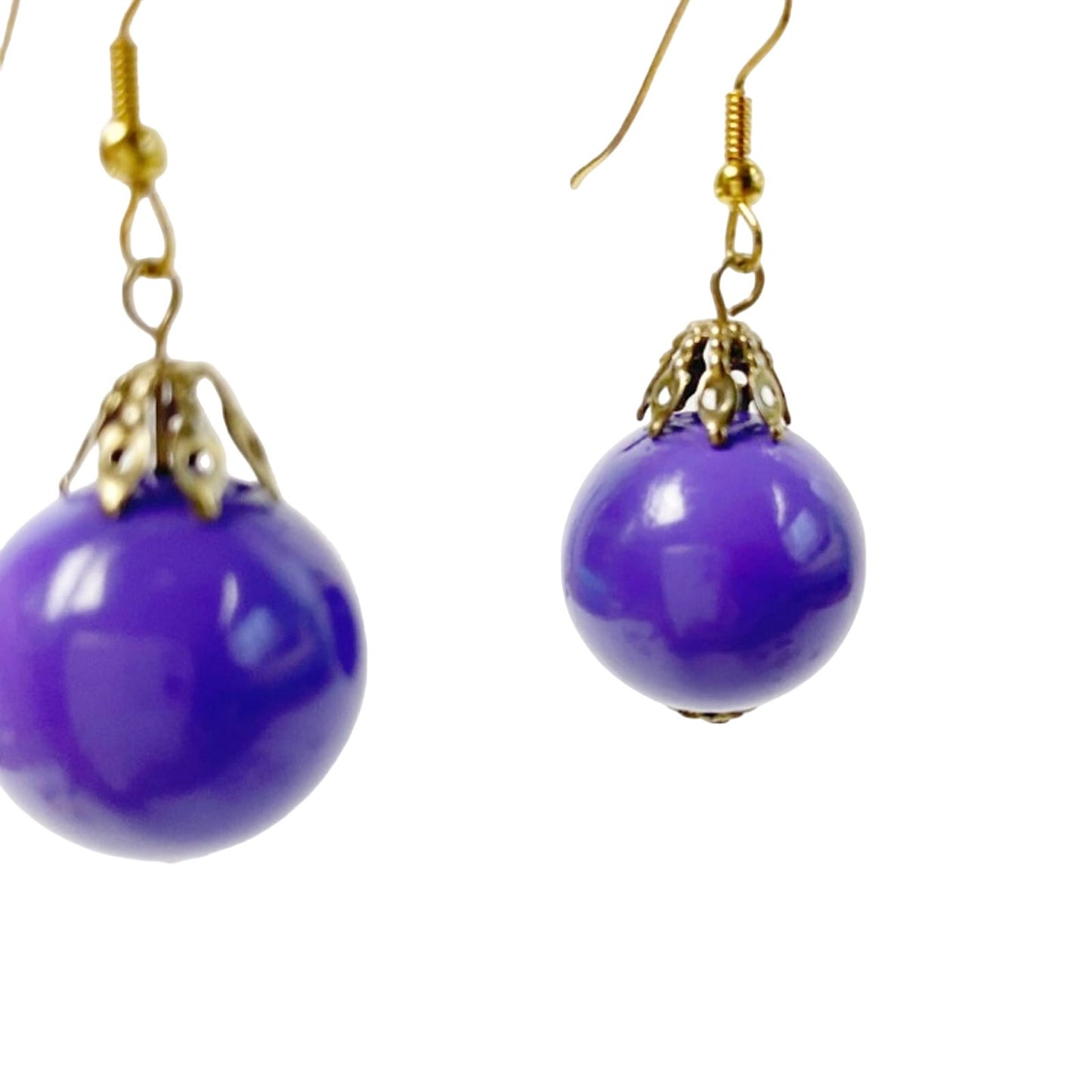 handmade dangling purple round ball sphere EARRINGS costume jewelry vintage bead