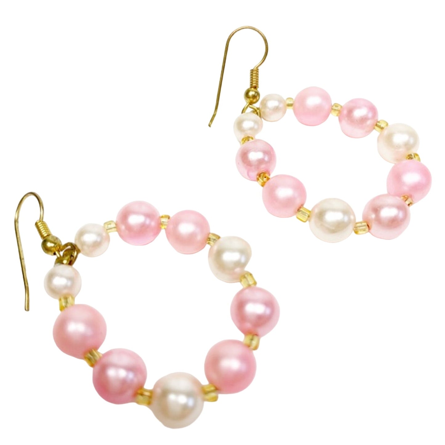 handmade pearlescent pink pearl loop beaded EARRINGS jewelry NEW vintage beads