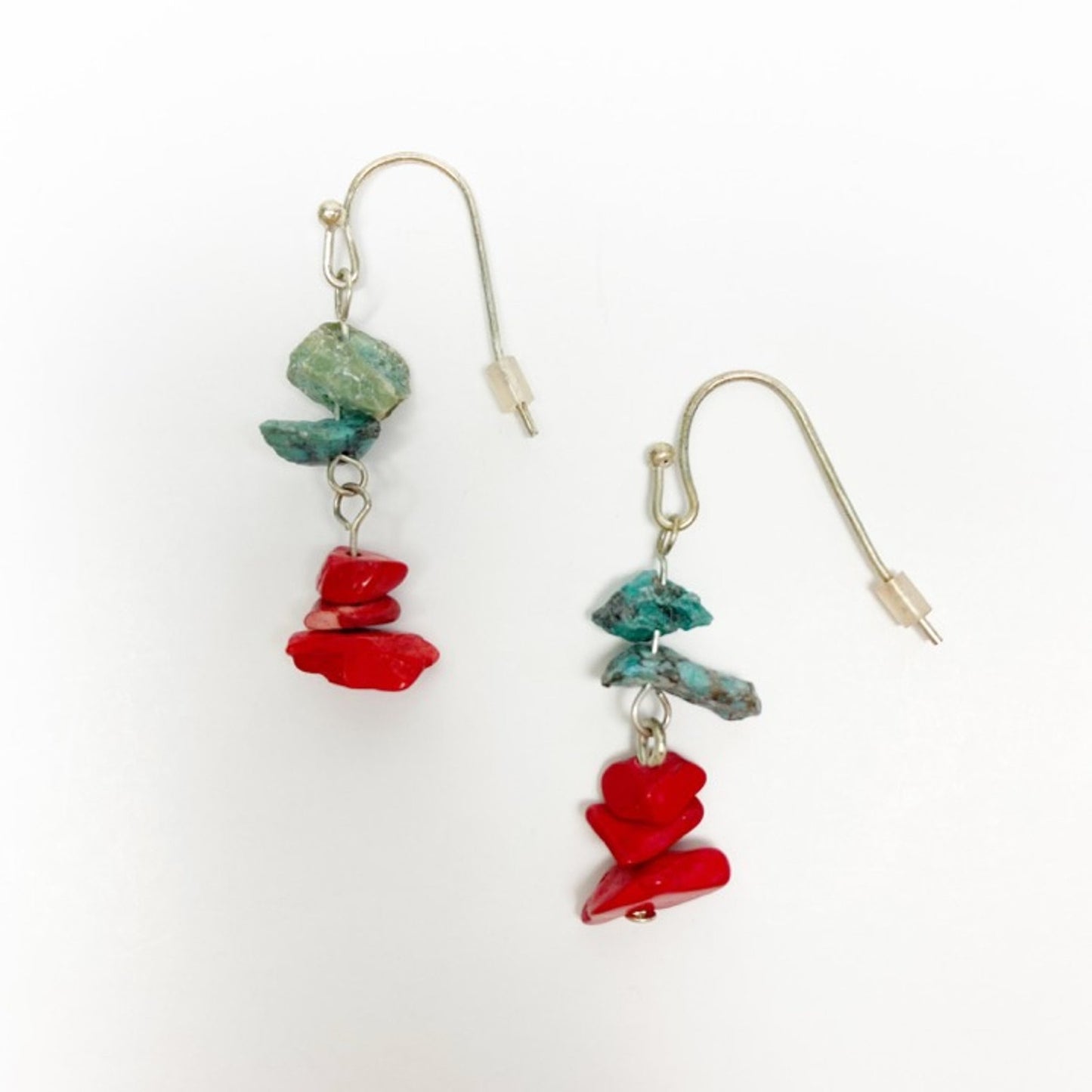 handmade silver, turquoise & red stone EARRINGS jewelry NEW vintage beads