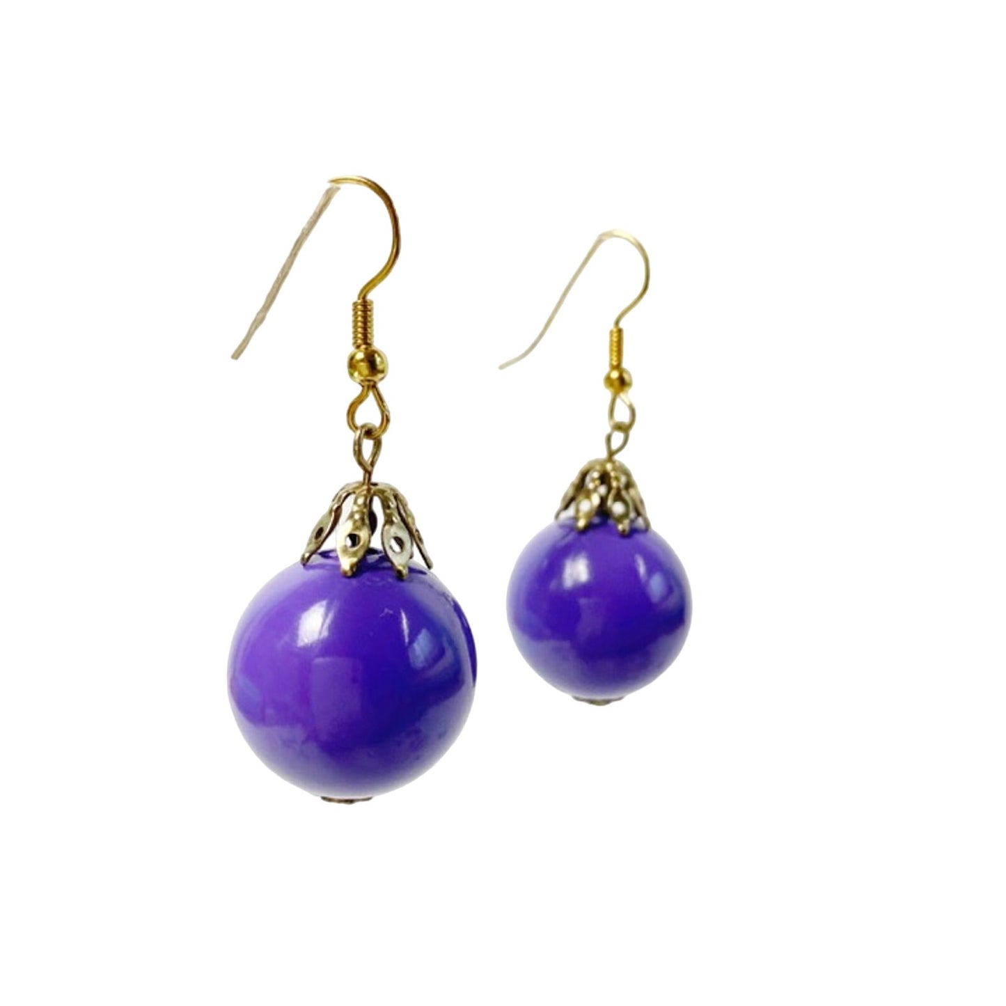 handmade dangling purple round ball sphere EARRINGS costume jewelry vintage bead