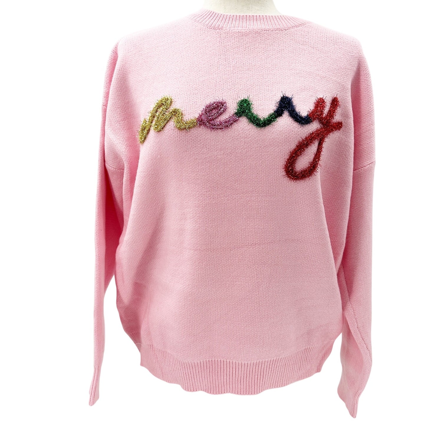 pink MERRY sweater | Christmas holiday apparel | S, M, L