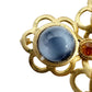 vintage gold metal BROOCH blue stones & topaz rhinestones jewelry pin