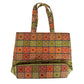 World Market orange & green Tote Bag handbag purse metallic sheen sequin floral