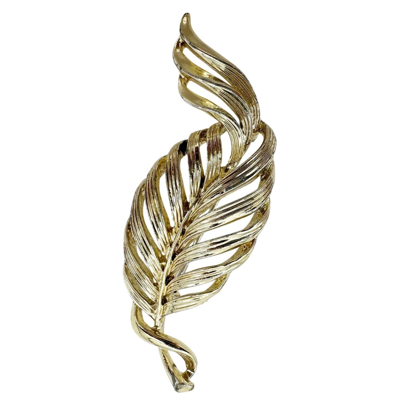 vintage gold feather BROOCH jewelry pin