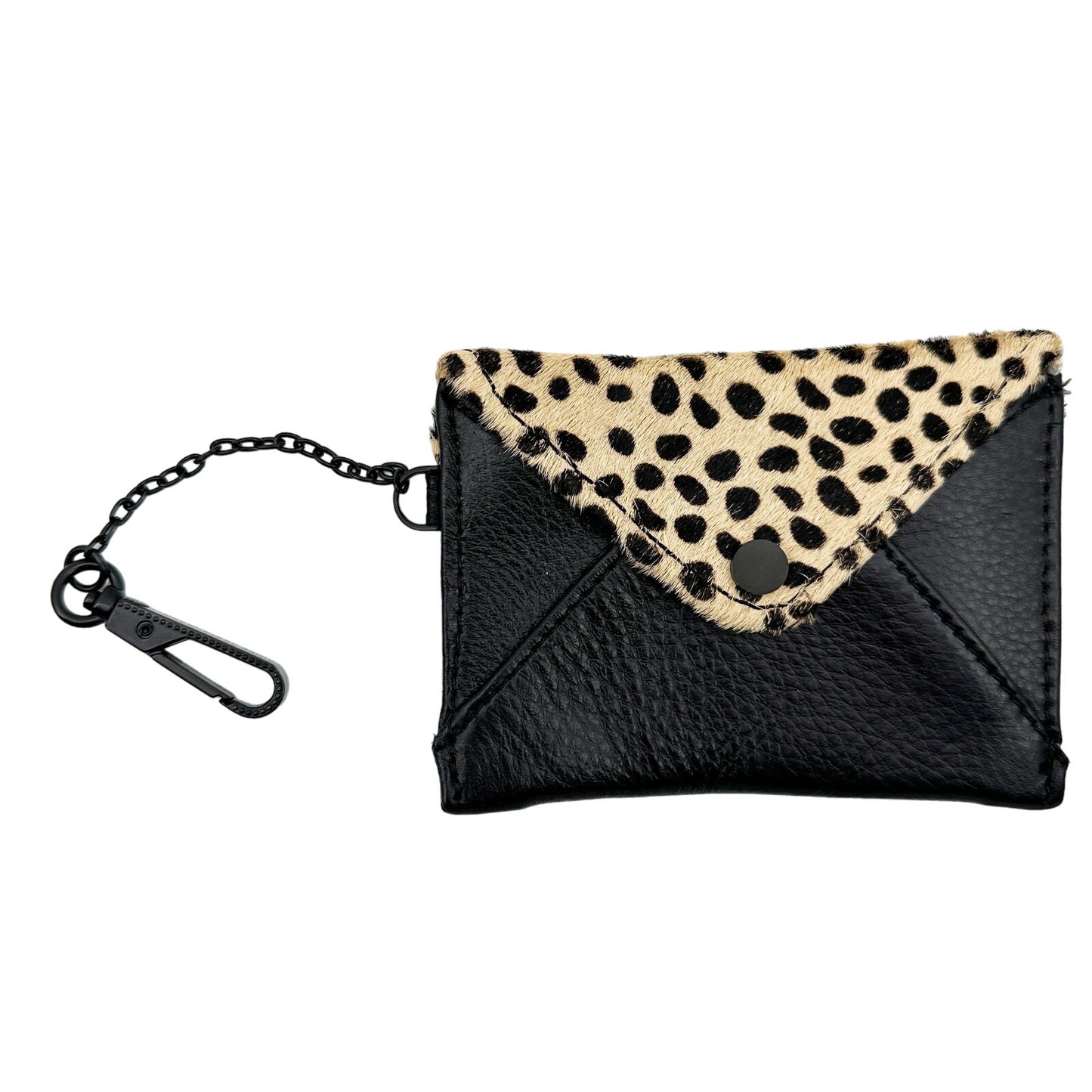 Aimee Kestenberg black leather & cheetah print Ashley Pouch calf hair card case