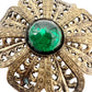 vintage bronze metal flower BROOCH green stone center floral jewelry pin