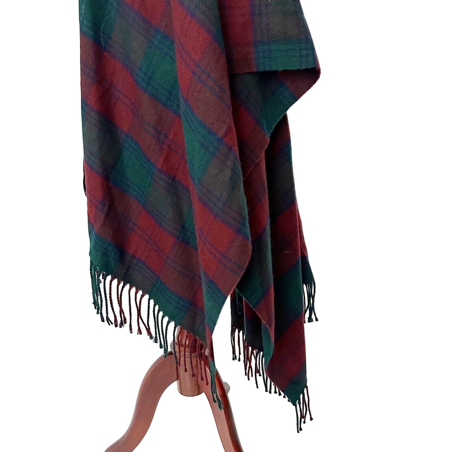 Tie Rack green red blue plaid fringe RUANA open front poncho OS made in Italy