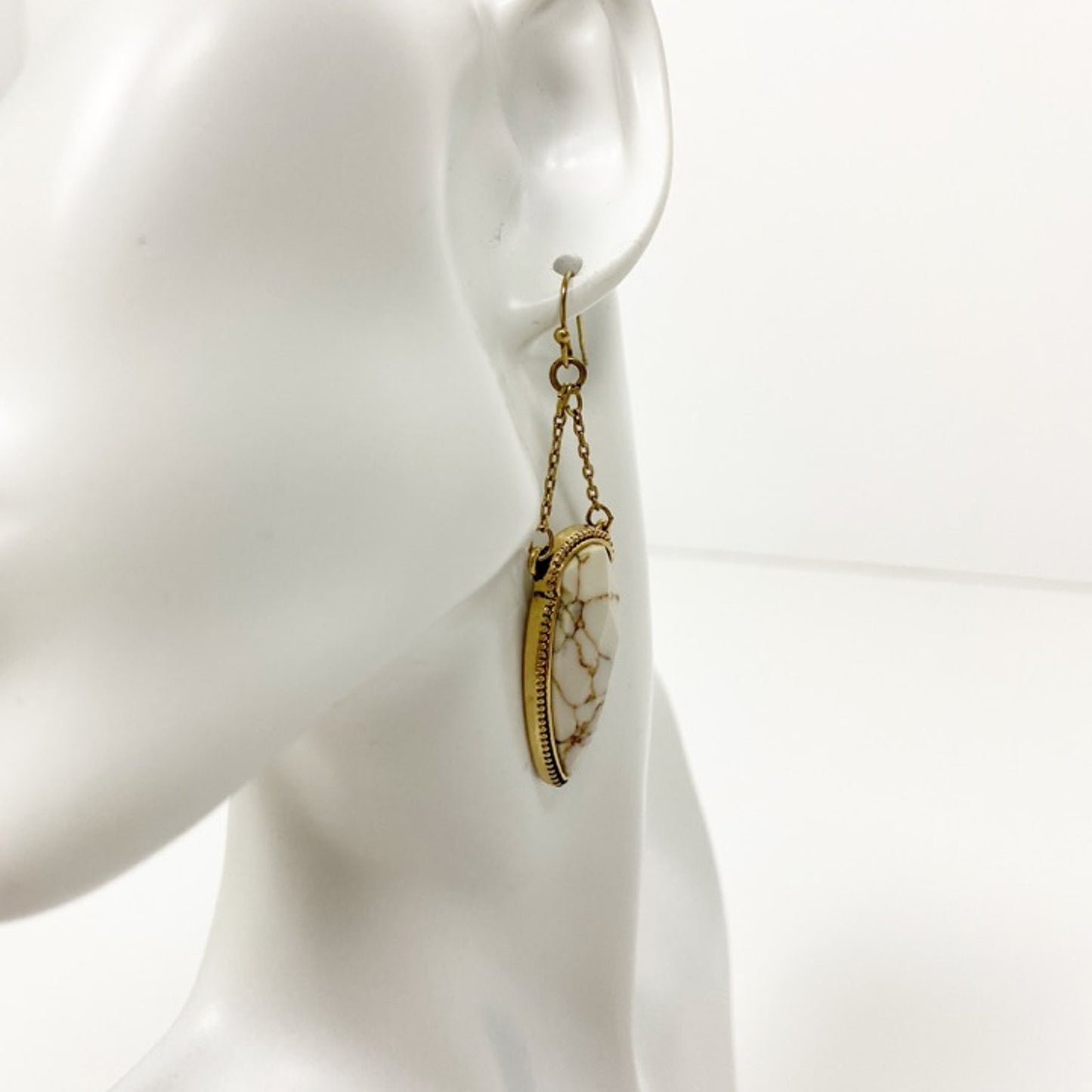 brown & gold tone marble-like drop dangle EARRINGS fashion jewelry