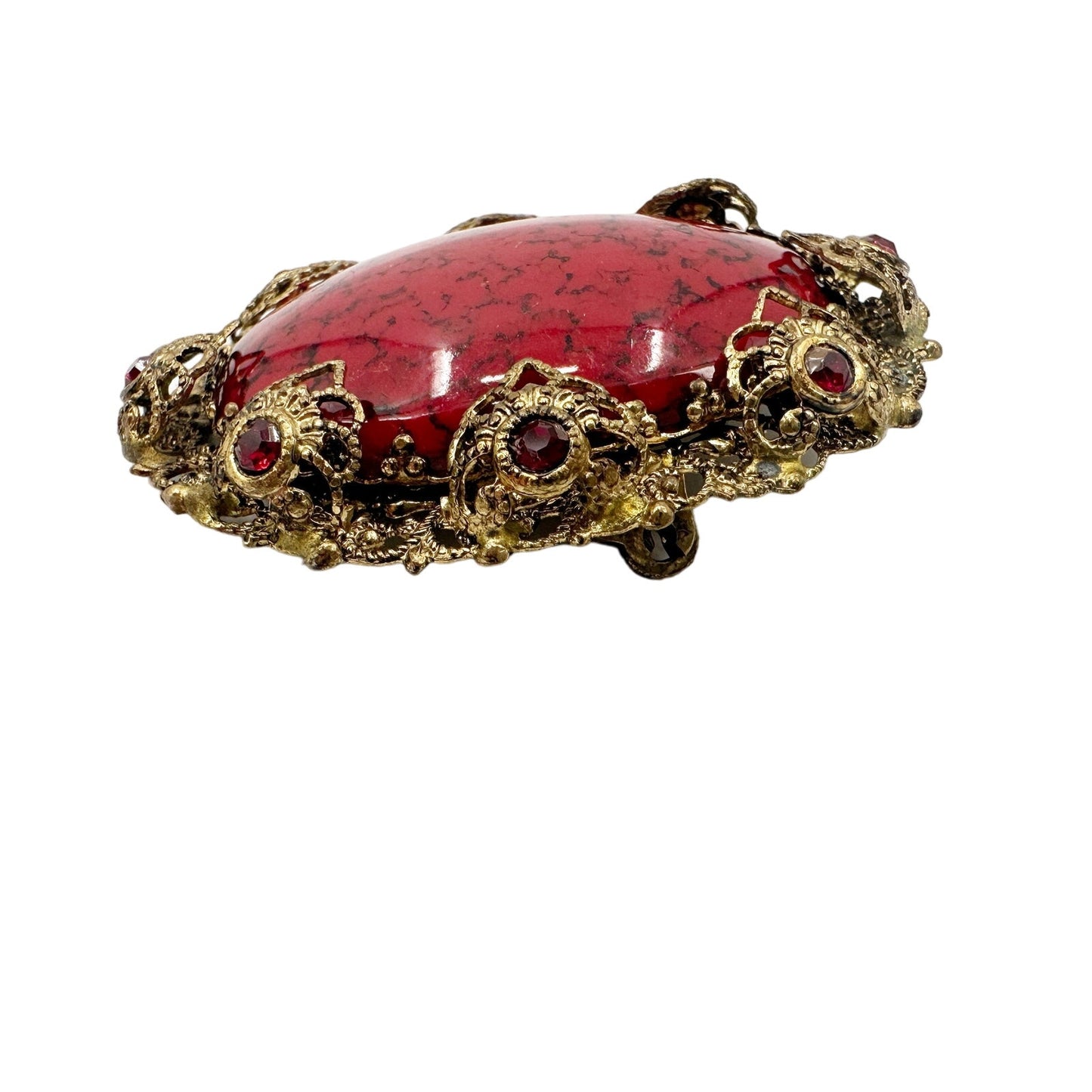 vintage red & gold BROOCH ornate pendant jewelry pin Made in Germany West