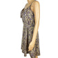 H&M tan & navy print short DRESS size 4 small summer casual adjustable straps