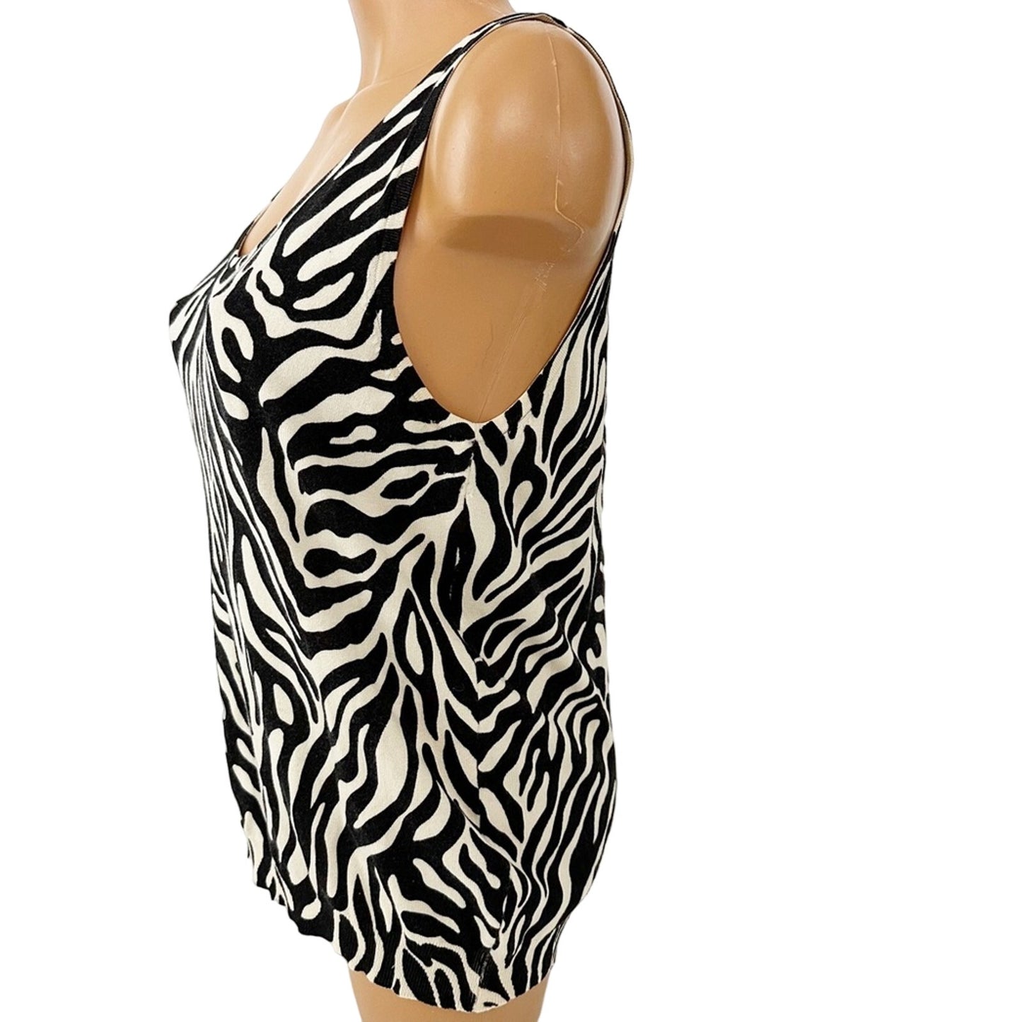 Josephine Chaus black & natural zebra print sleeveless TOP sweater tank M medium