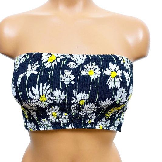 TOPSHOP black yellow white Shirred Floral Print Bandeau TOP size 6 small NWT $26