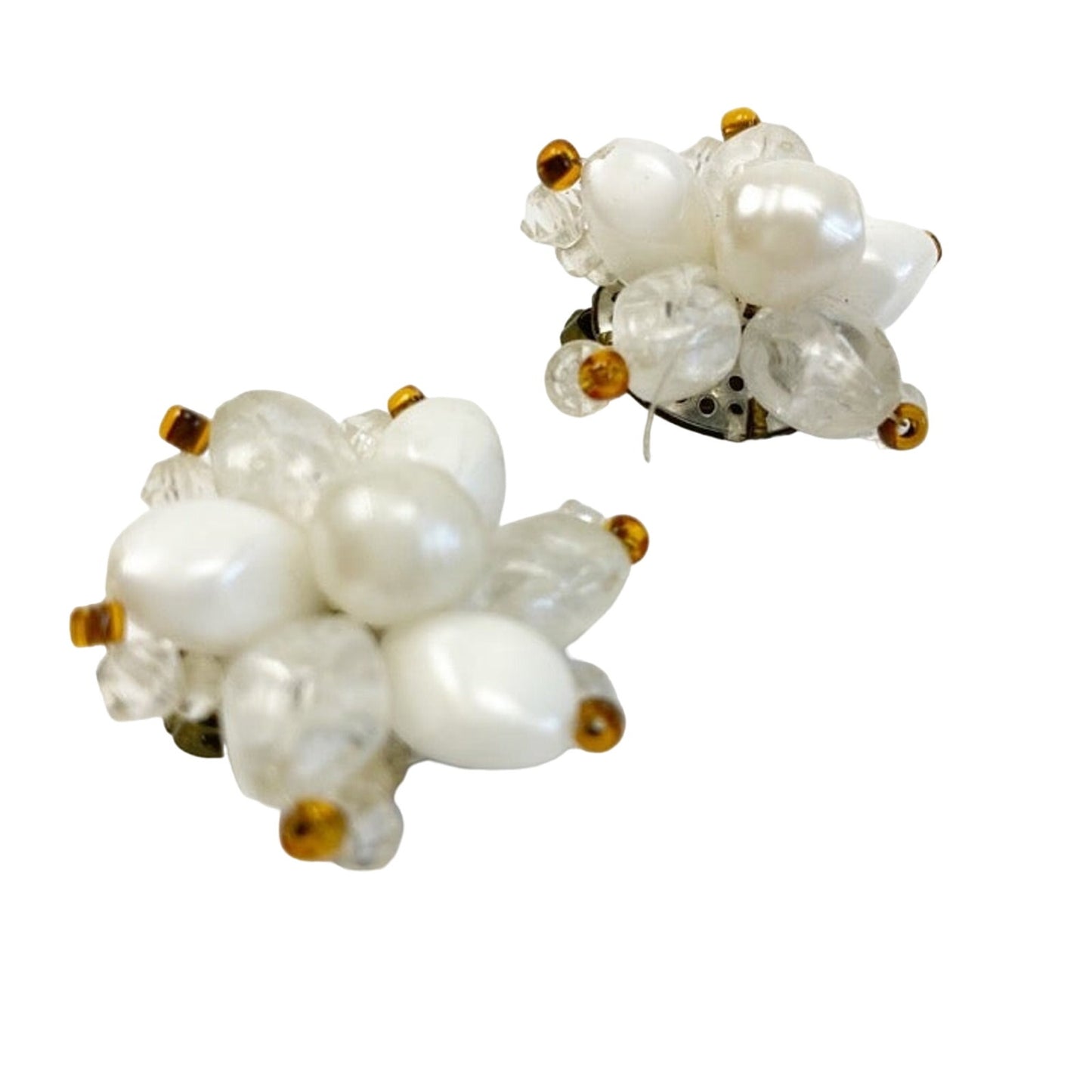 vintage Bead Cluster clip-on EARRINGS costume jewelry West Germany white beads