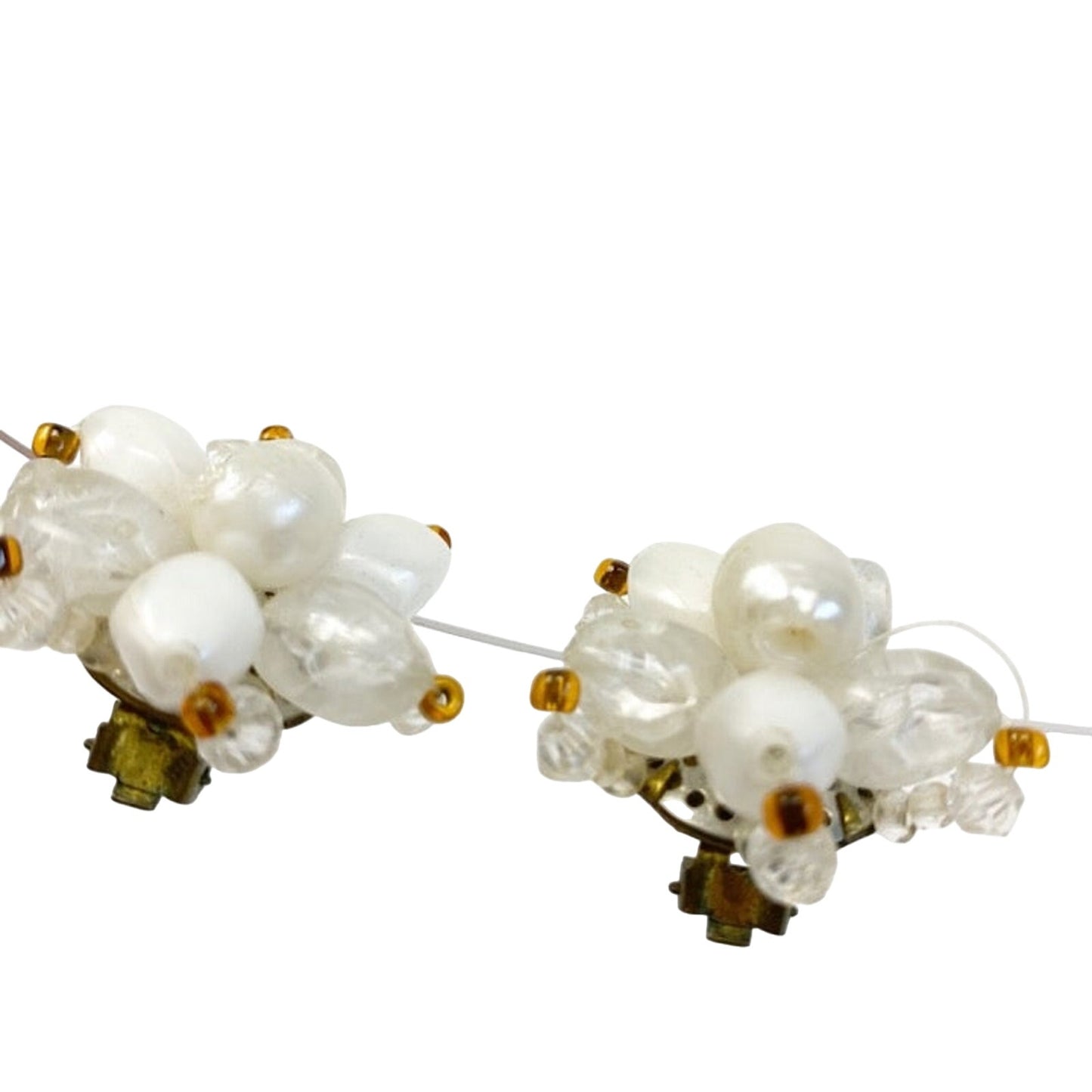 vintage Bead Cluster clip-on EARRINGS costume jewelry West Germany white beads