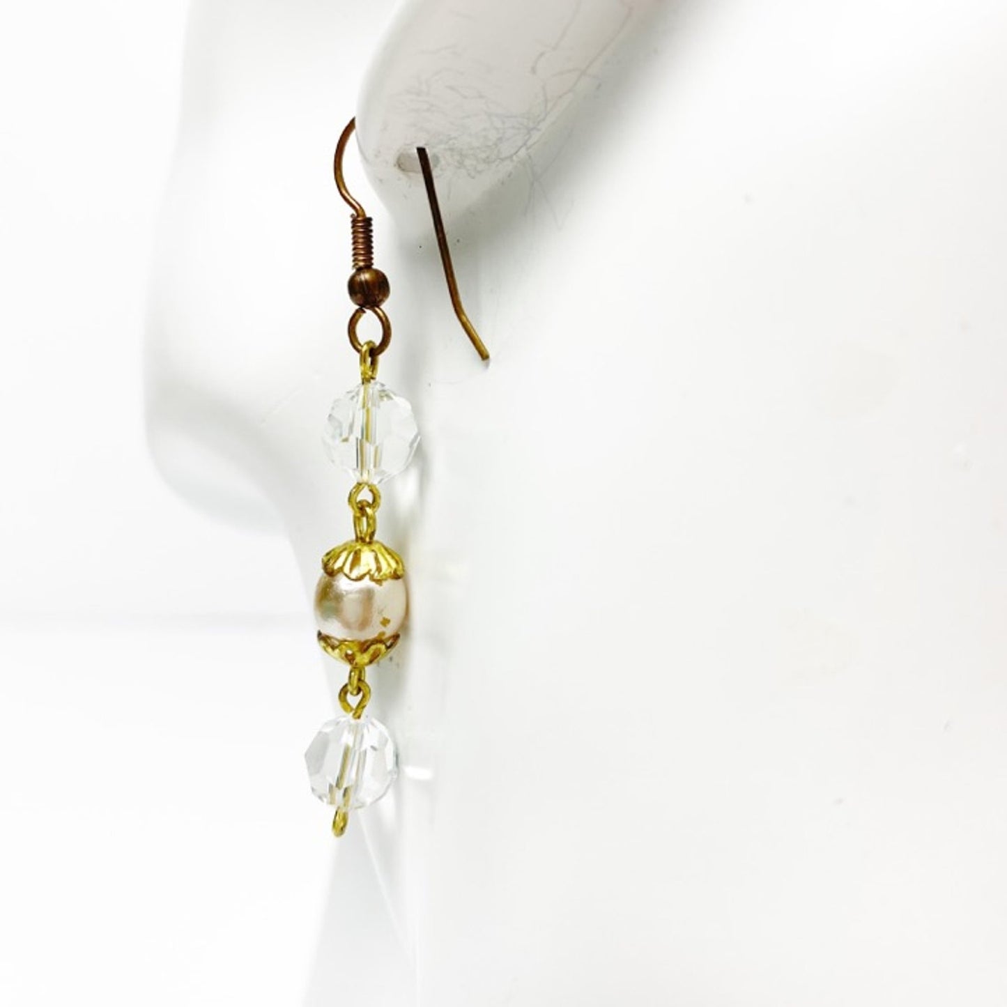 handmade crystal & gold beaded drop EARRINGS jewelry NEW vintage beads