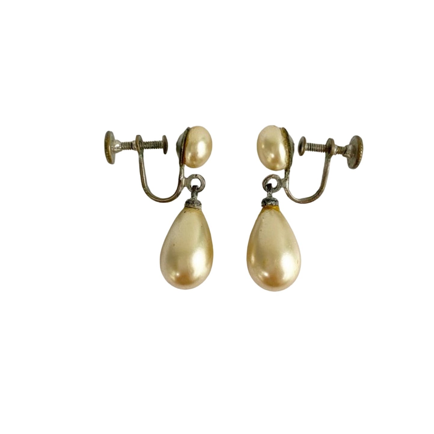 vintage faux pearl drop screw back clip-on EARRINGS costume jewelry