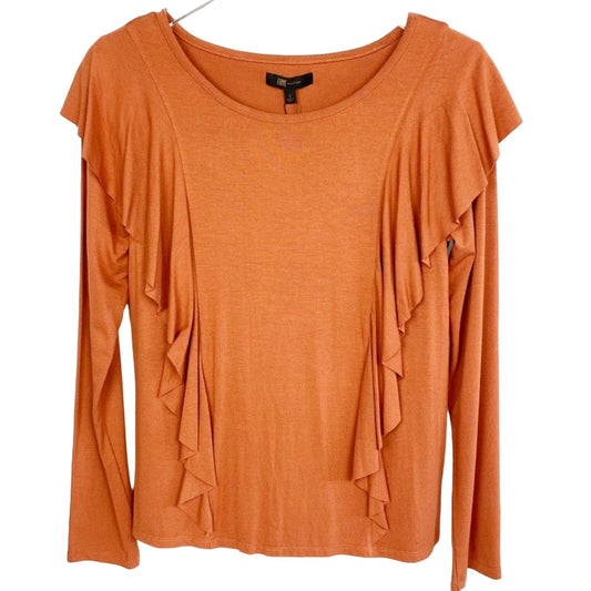 FRYE baked clay orange rust long sleeve Ruffle Knit Top women's S small new $88