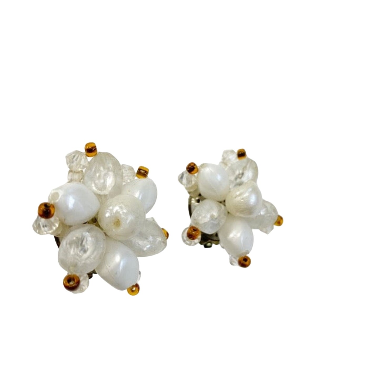 vintage Bead Cluster clip-on EARRINGS costume jewelry West Germany white beads