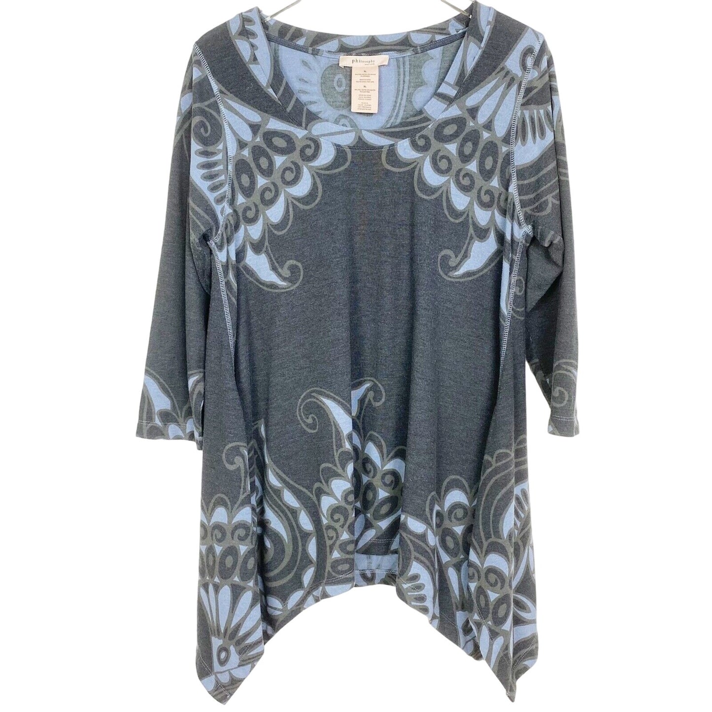 Philosophy blue & gray Knit Tunic Top blouse size XL women's