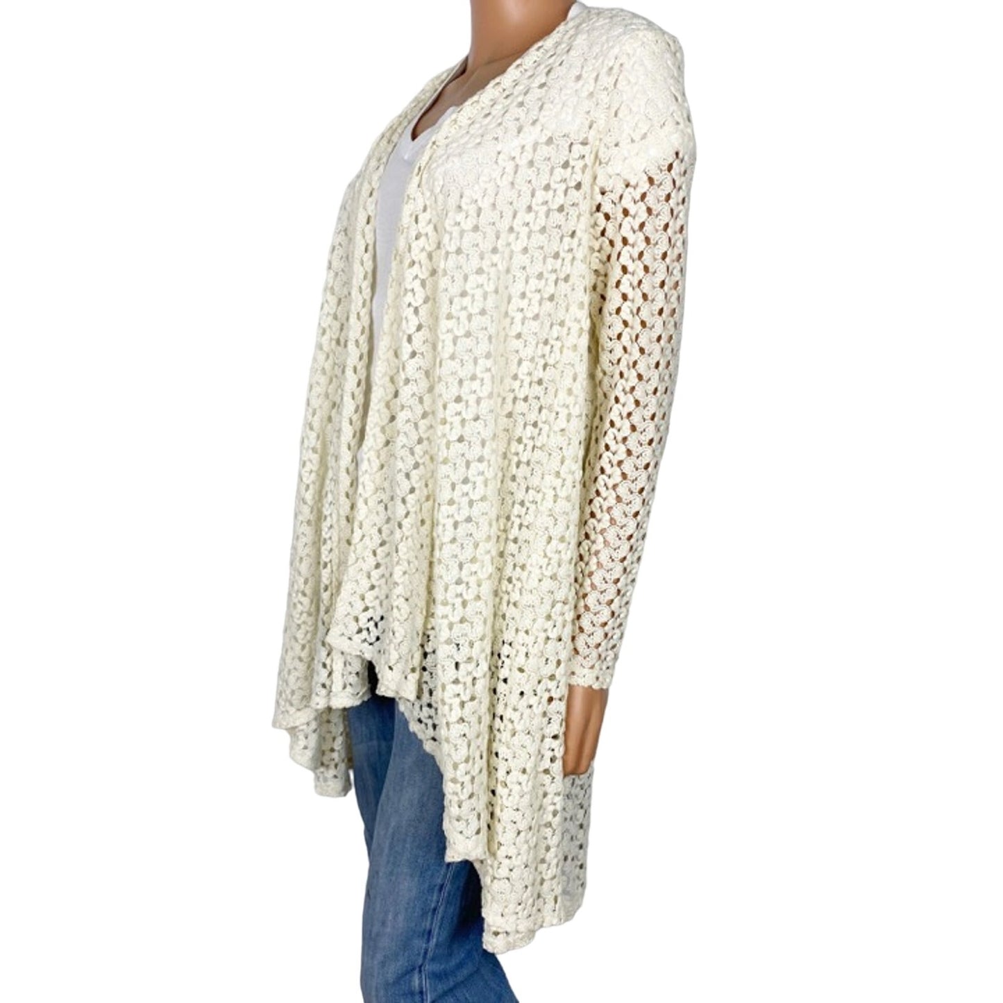 Forever 21 off-white ivory crochet open front CARDIGAN sweater top size MEDIUM